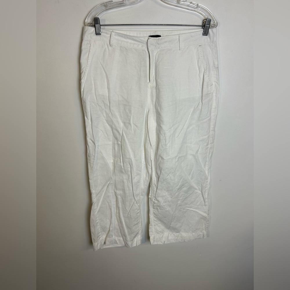 New Directions White 100% Linen Capri Pants Size 8 women’s Breathable Natural